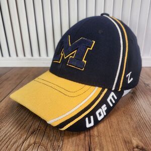 Michigan Wolverines U of M Zephyr Fitted Sz M/L Hat Cap Blue Yellow 3D College